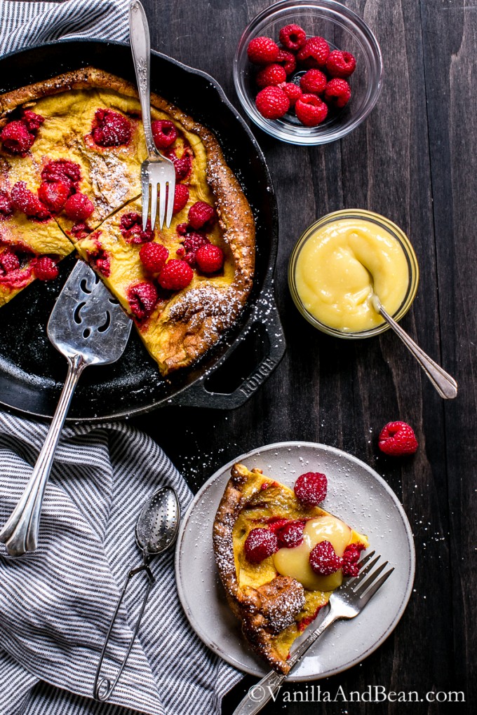 A fast and fun breakfast to create! Lemon Raspberry Dutch Baby with Lemon Curd | Vanilla And Bean