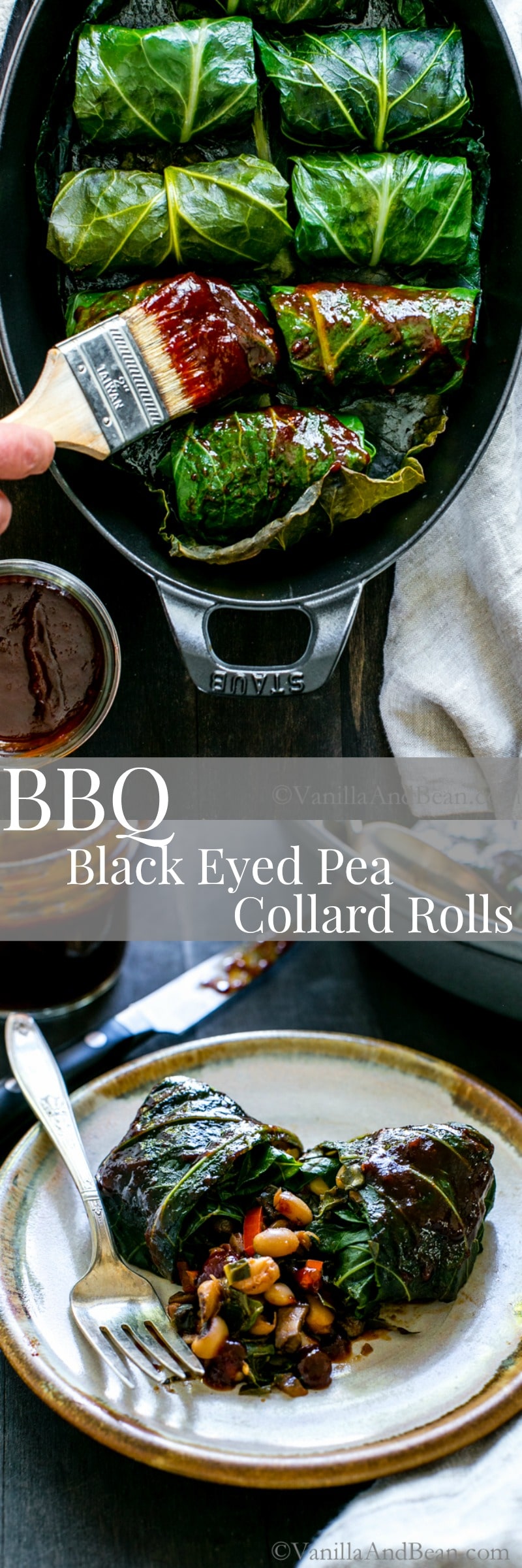 Tangy, hearty and pure comfort food! BBQ Black Eyed Pea Collard Rolls | Vegan, Gluten Free, Vegetarian, Recipe