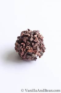 A bon bon candy coated with chopped chocolates