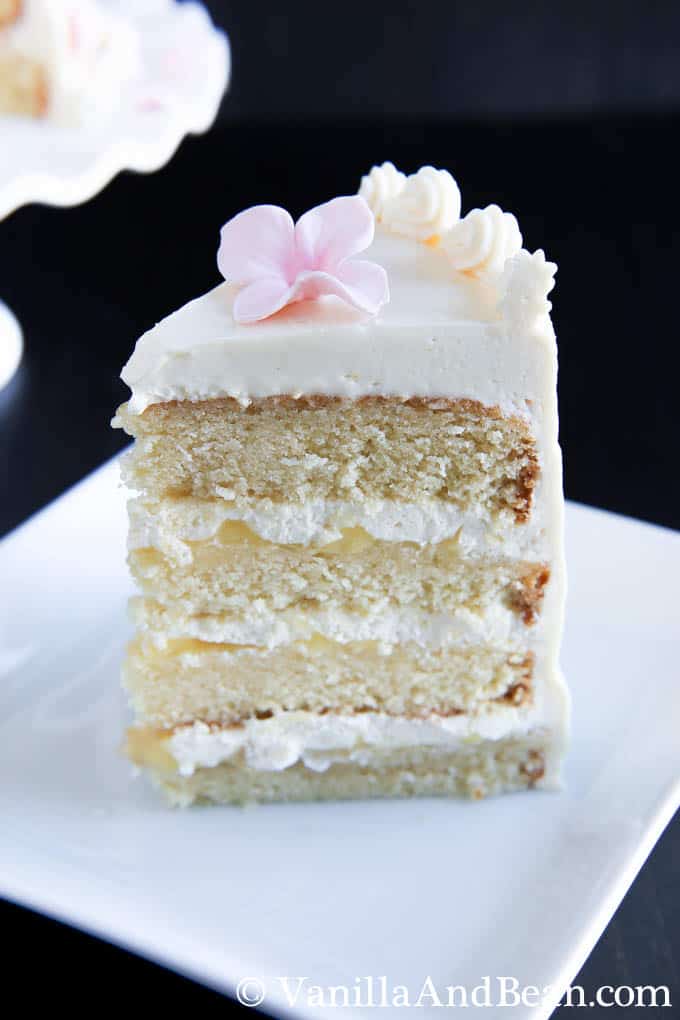 A slice of the four-layer cake