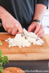 White onion sliced on a chopping board