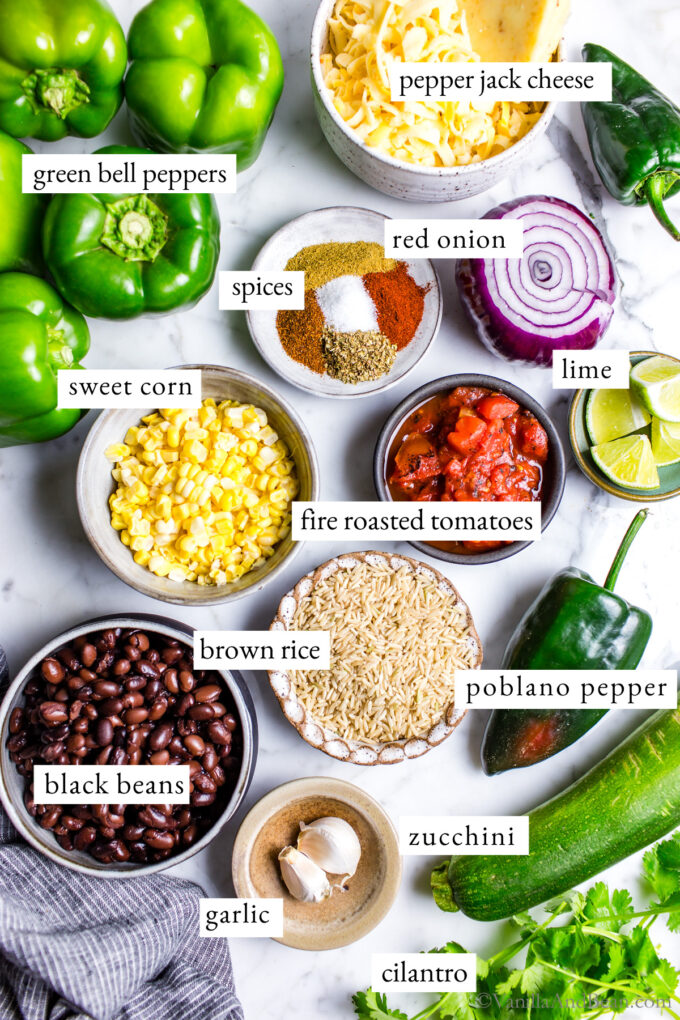 Ingredients for vegetarian stuffed peppers.