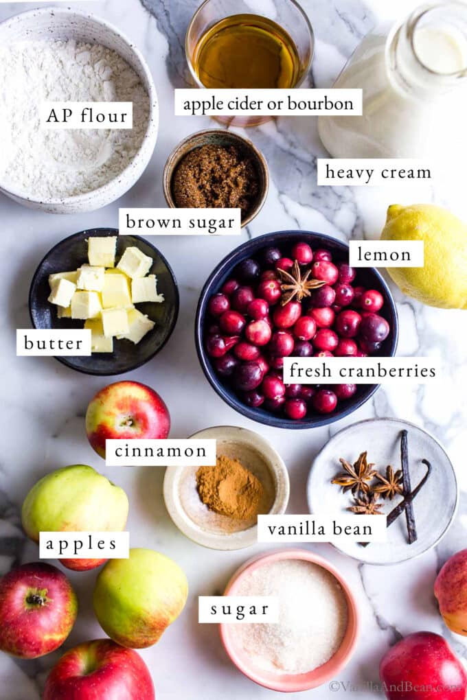 Ingredients for apple cranberry cobbler.