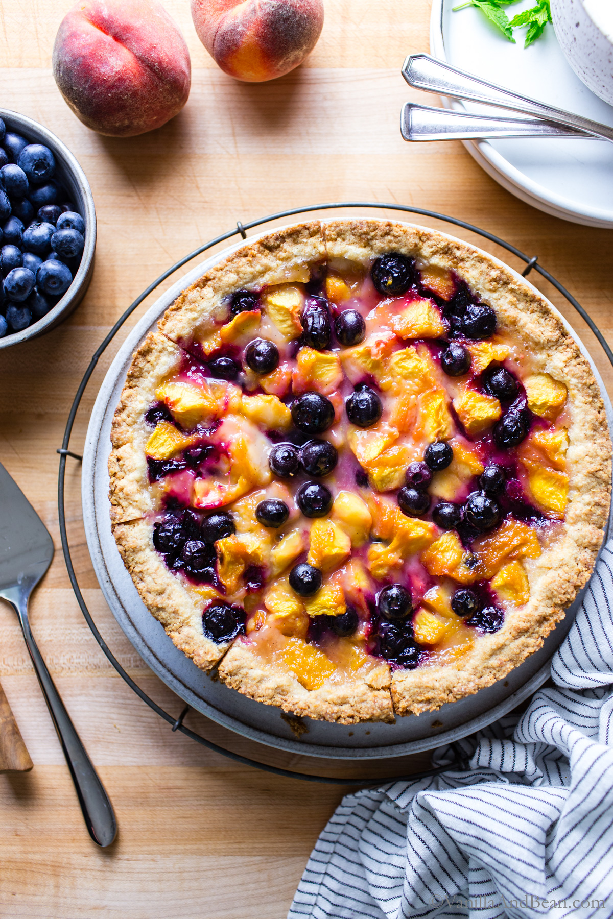 Fresh Peach Cobbler-Tart with Blueberries