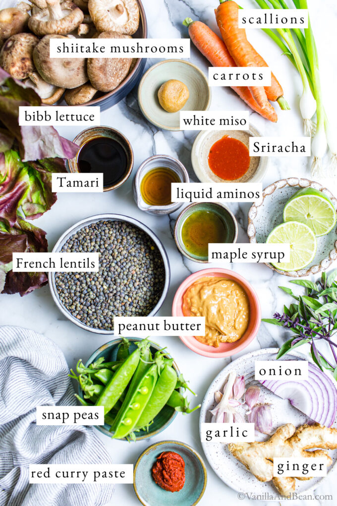 Vegan Lettuce Wraps recipe labeled ingredients.