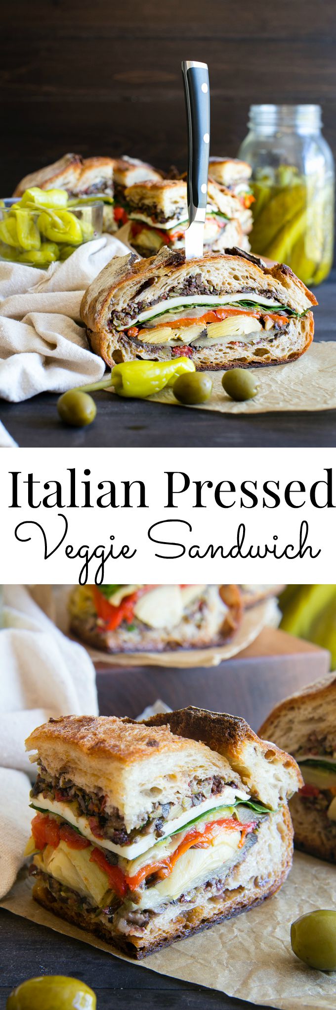 Vegetarian or Vegan, this sandwich is easy to make, feeds a small crowd and packs up for lunches, picnics or tailgating with ease | Italian Pressed Sandwich | Vanilla And Bean