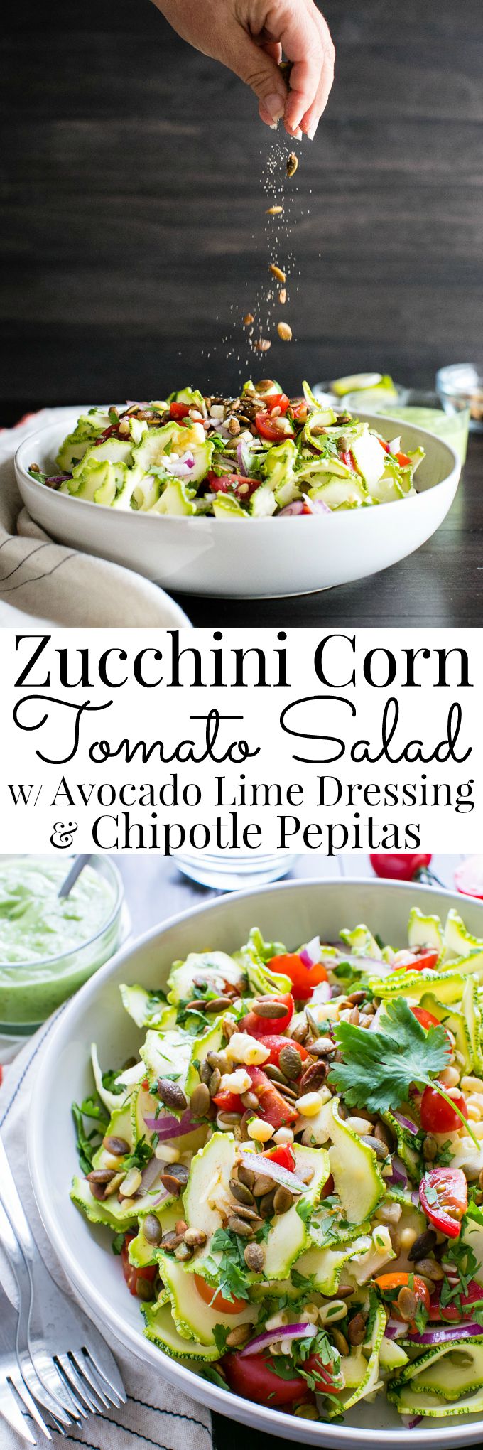 Zucchini Corn Tomato Salad with Avocado Lime Dressing #Vegan | Vanilla And Bean