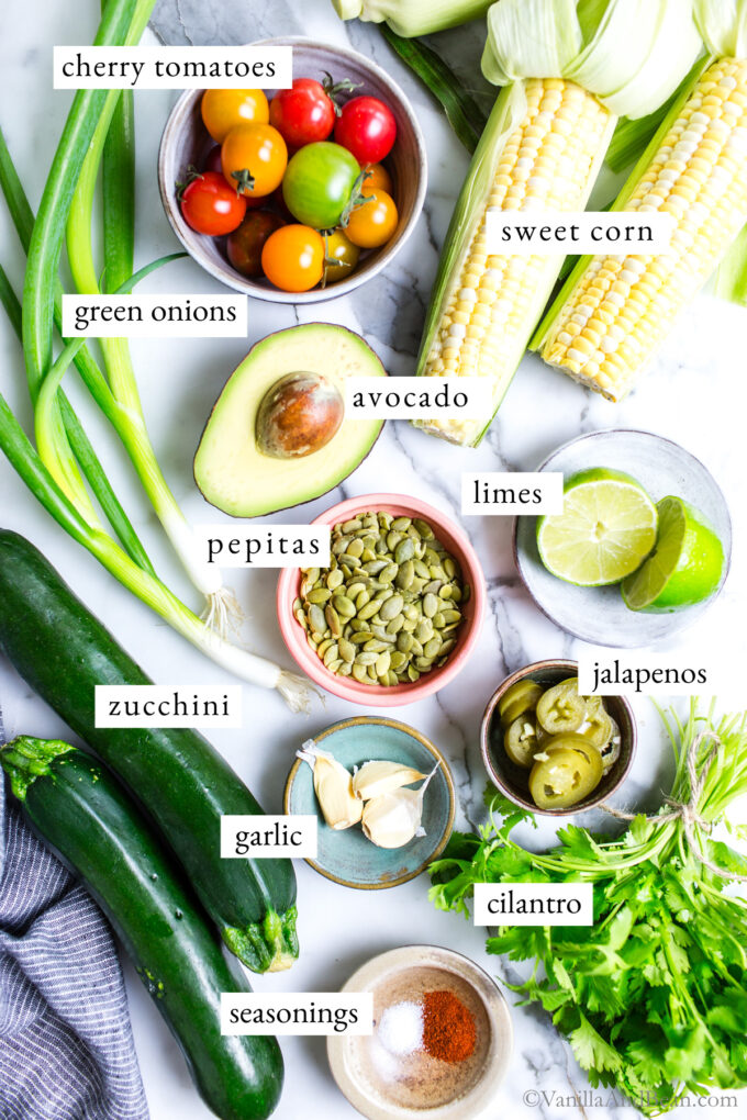 Zucchini Ribbons Salad Ingredients.
