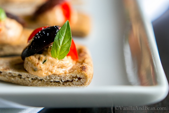 A fabulous, one bite appetizer | Roasted Garlic Sun-Dried Tomato Goat Cheese Canapé