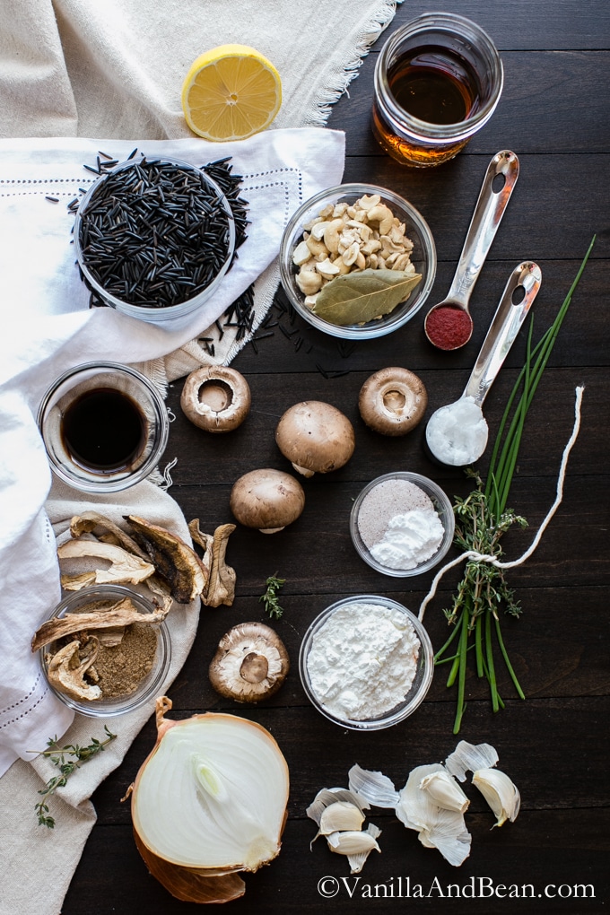 Ingredients for Creamy Mushroom and Wild Rice Soup.