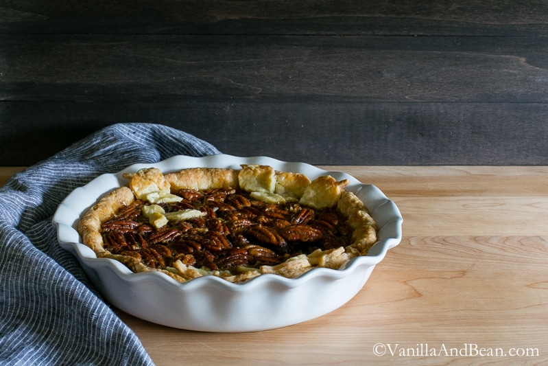 Southern Style Bourbon Pecan Pie is rich, buttery and sweetened with dark brown sugar and brown rice syrup cradled in an all butter buttermilk pastry. | Vanilla And Bean