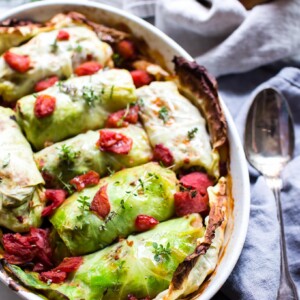 Vegetarian Stuffed Cabbage Rolls just pulled from the oven.