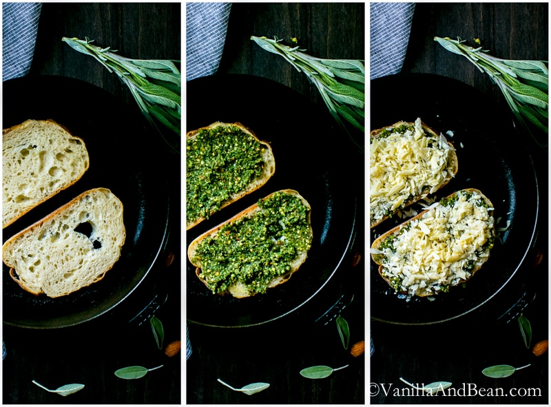 20 minutes for this flavor-packed, grown-up grilled cheese; Almond-Sage Pesto Grilled Cheese with Gruyere | Vanilla And Bean