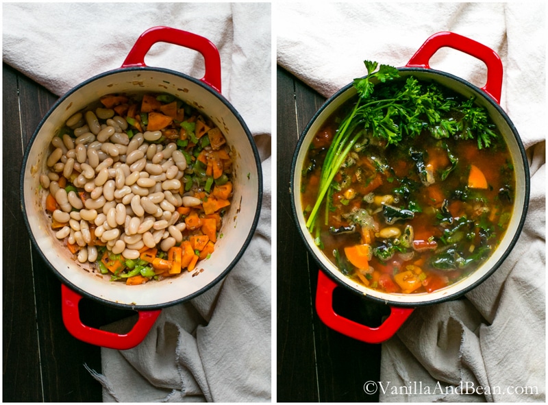Quick and easy, a nourishing Italian Soup with white beans and kale. Vegan + GF | Vanilla And Bean