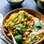 Chana Dal with Cauliflower, Cashews and Coconut Milk comes together in 35 minutes and feeds a small crowd. Excellent for dinner or leftovers for lunch. Vegan + Gluten Free