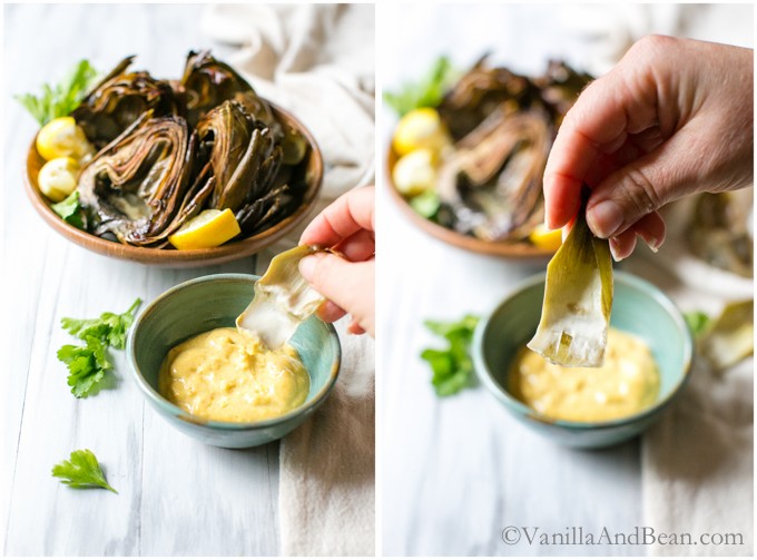 Roasted Artichokes with Curried Aioli | Vegan + GF | Vanilla And Bean