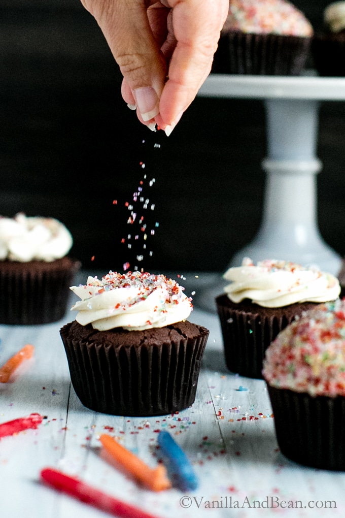 Double Chocolate Devil's Food Cupcakes with Vanilla Bean Buttercream
