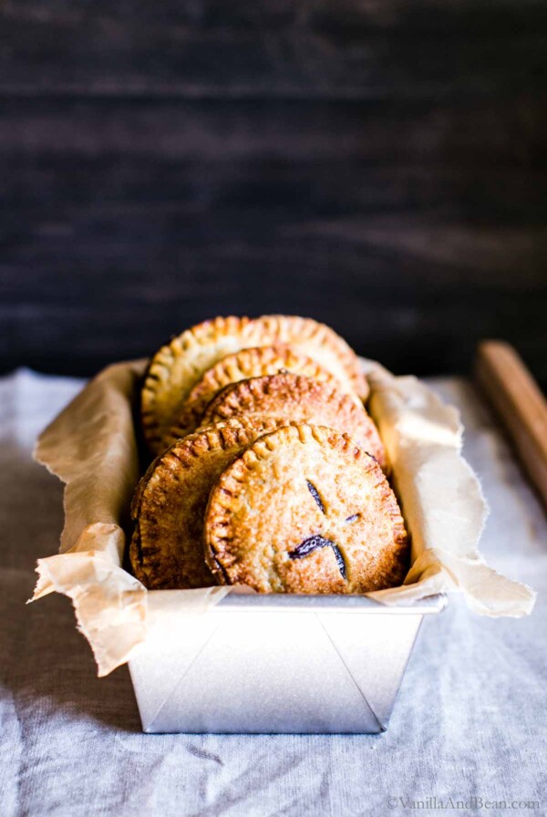 Hand Pies in a bread pan.