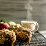 Warming and cozy Apple Gingerbread-Oat Walnut Muffins with Brown Sugar Streusel are easy to make and freezer friendly! Welcome fall! Vegan.