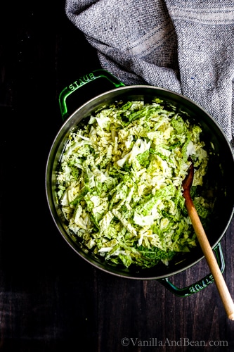 Saute' Savoy cabbage in a Dutch oven