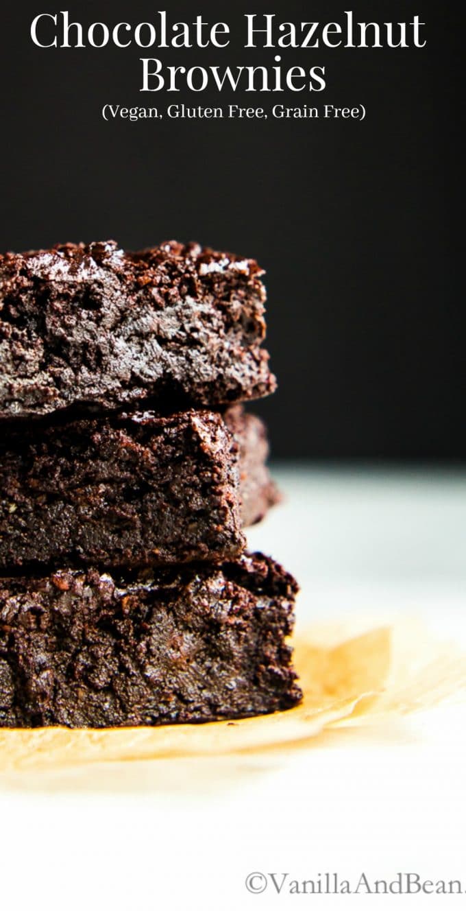 Chocolate Hazelnut Brownies are decadent, rich, fudgy, dark and oh so chocolatey. Vegan + Gluten Free + Grain Free