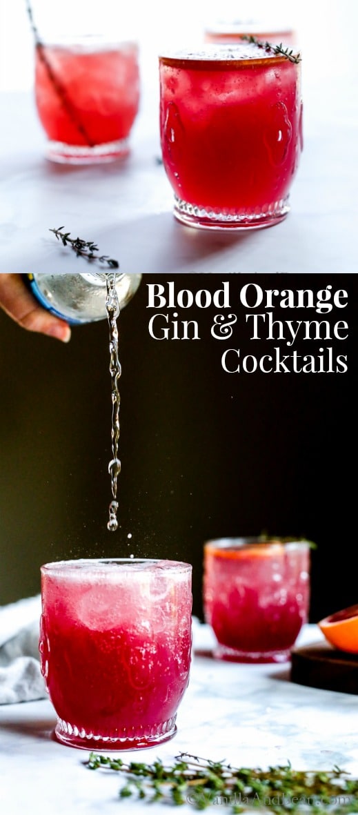 Pinterst pin for Blood Orange Gin and Thyme Cocktails. 