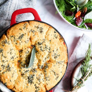 Overhead shot of Black Eyed Peas and Cornbread Casserole.