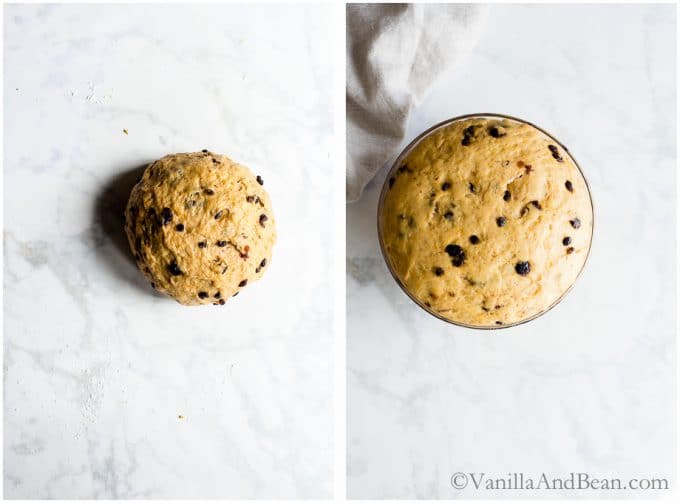 Hot Cross Buns before rising and after rising. 