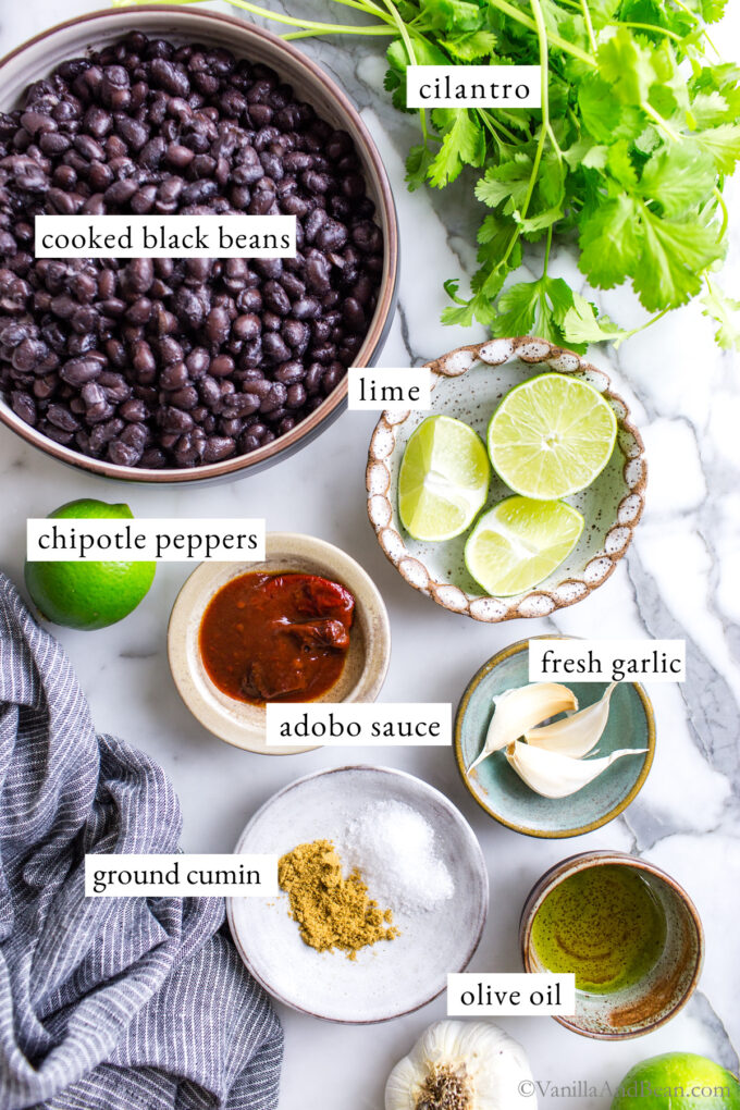 Ingredients for chipotle black bean dip.