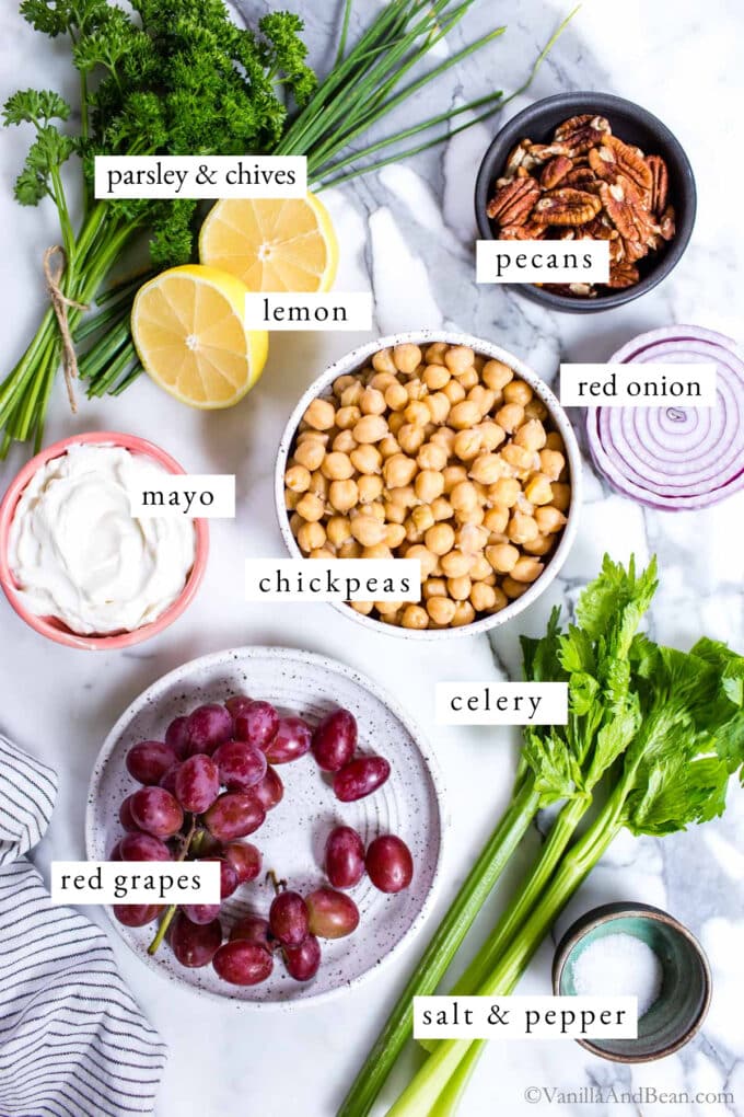 Ingredients for Vegetarian Chicken Chickpea Salad.