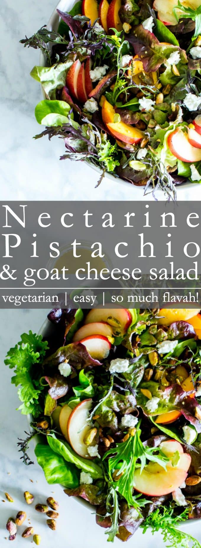 Pinterest pin for nectarine pistachio and goat cheese salad. 