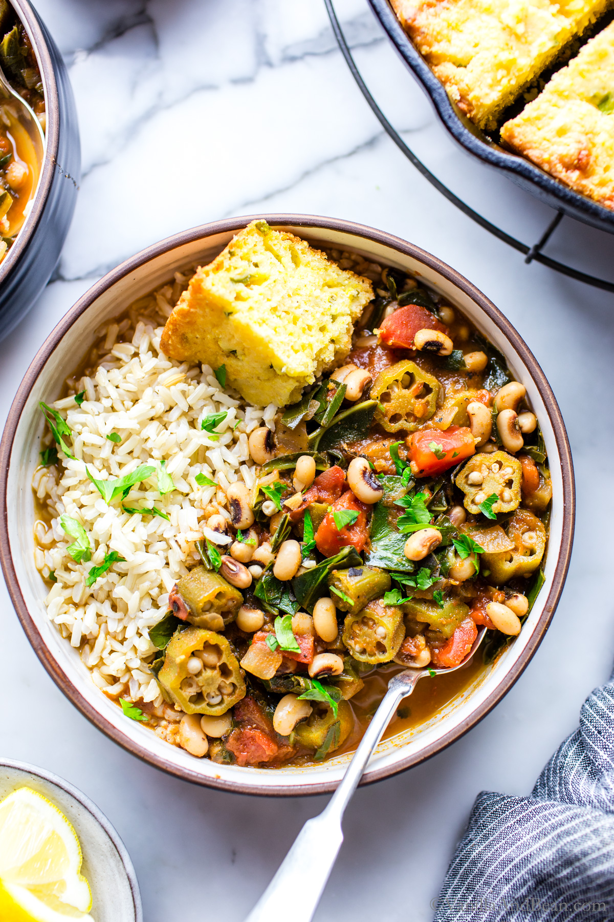 Harissa Stewed Black Eyed Peas and Collard Greens