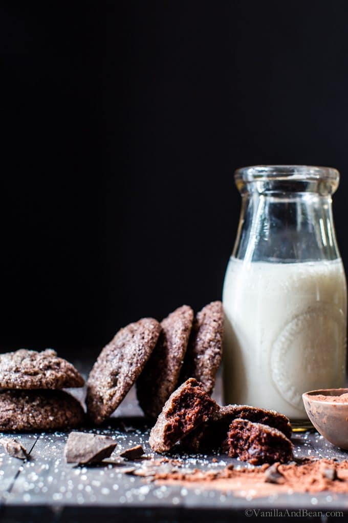 Double Chocolate Chunk Mocha Cookies served with milk