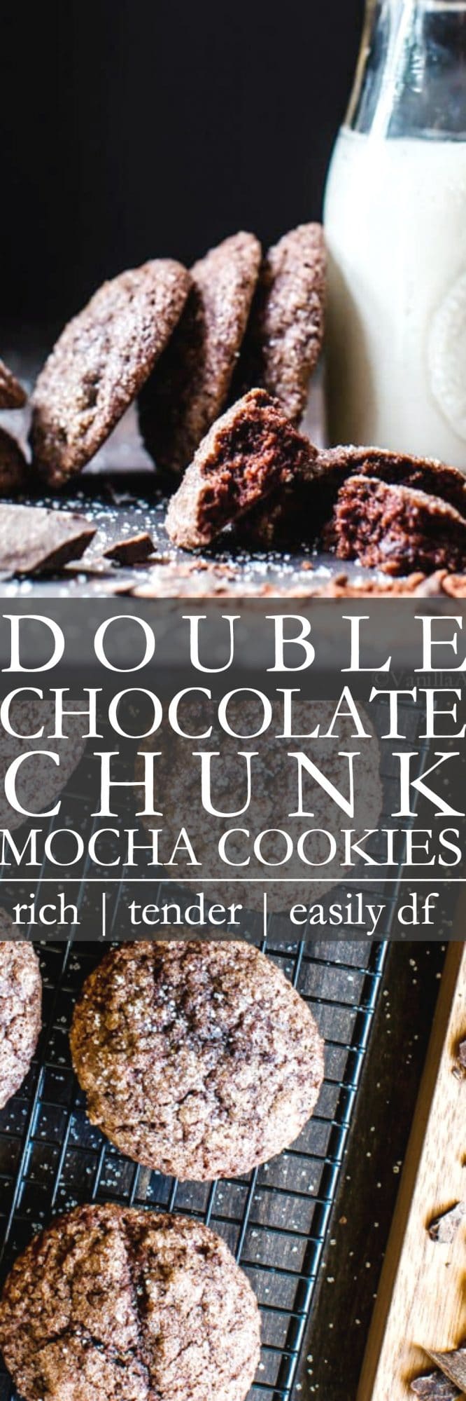 Pinterest pin for Double chocolate chunk mocha cookies. 