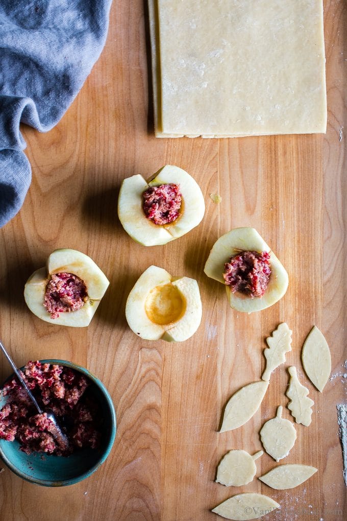 Cranberry butter filled apple cores. 