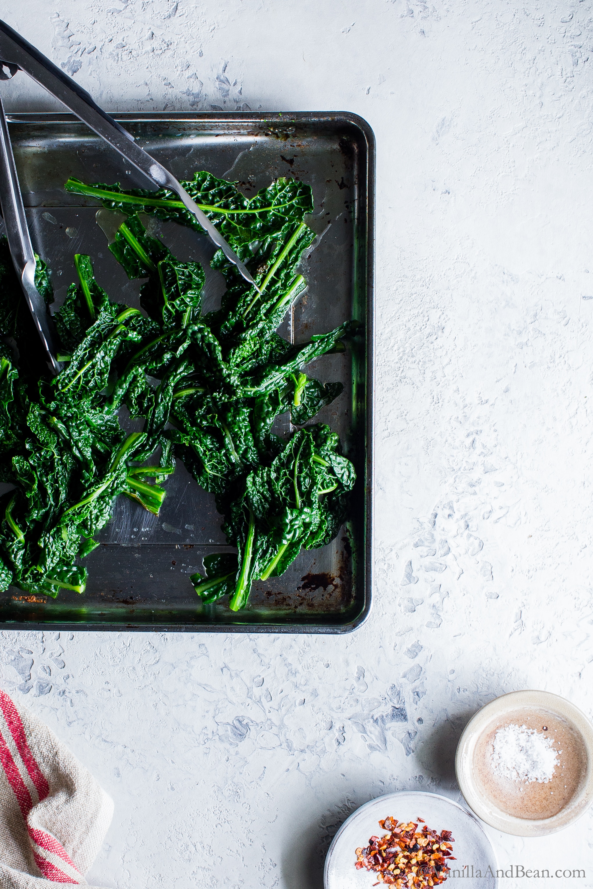 Just blanched fresh kale on a pan. 
