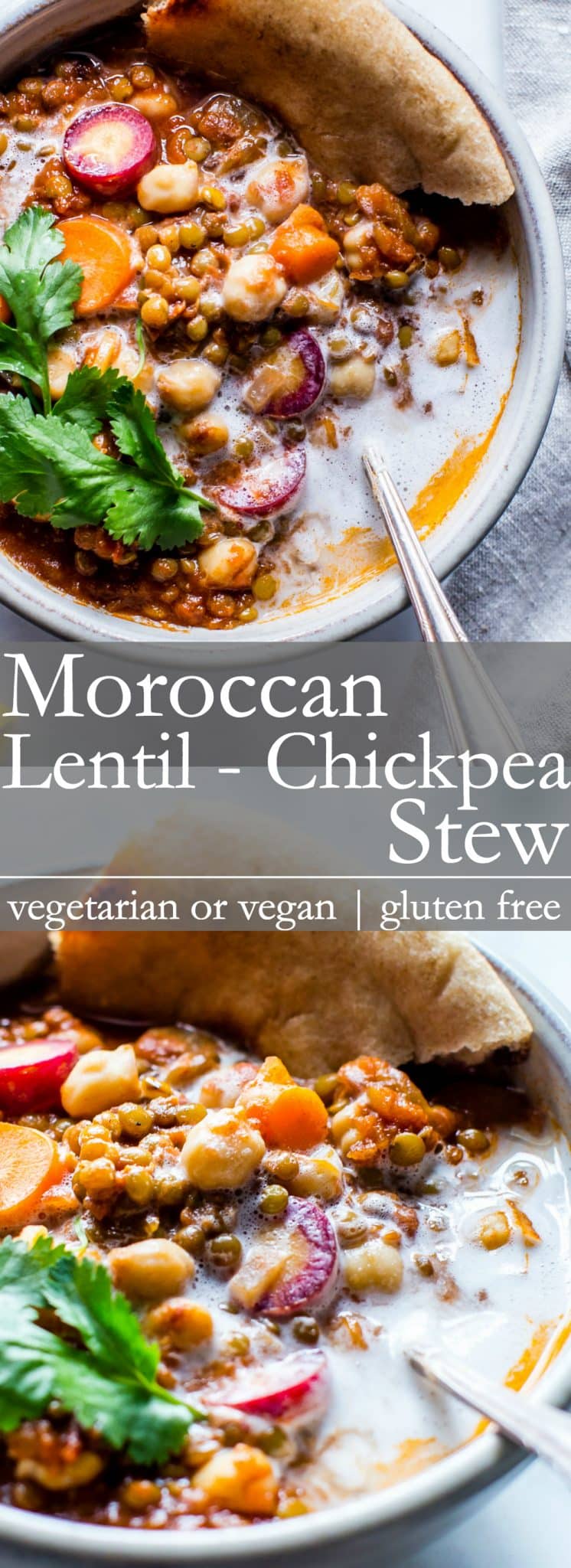 Pinterest pin for moroccan Lentil Chickpea Stew.