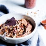 Mexican Chocolate Almond Nice Cream Bowls with a spoon and drizzled with chocolate ready for sharing.