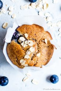 Naturally sweetened Blueberry-Oat Flax Muffins (gluten free + vegan)