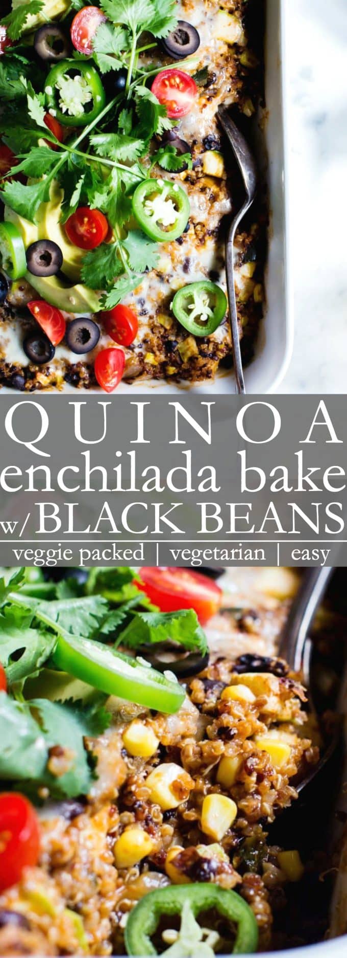 Pinterest pin for quinoa enchilada bake with black beans. 
