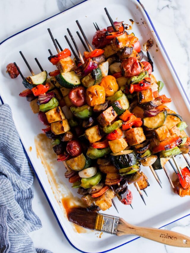 Grilled BBQ Tofu Vegetable Kebabs