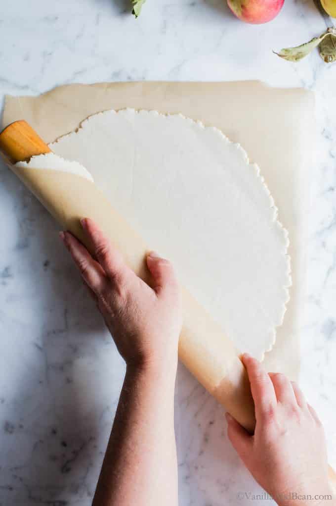 Rolling out the dairy free gluten free pie pastry.