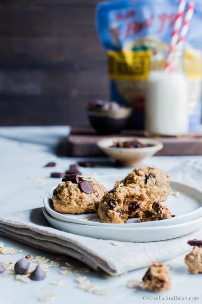  Healthier Oatmeal Cookies on a plate ready to eat. 