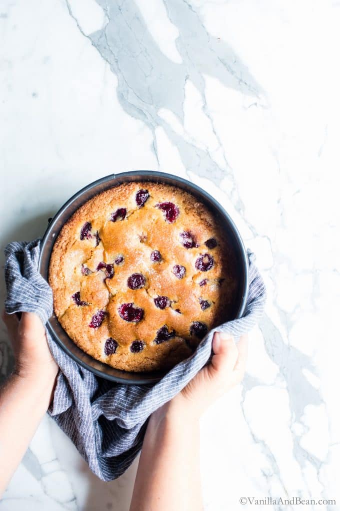 Delicious Cherry Cake Recipe made from scratch fresh from the oven. 