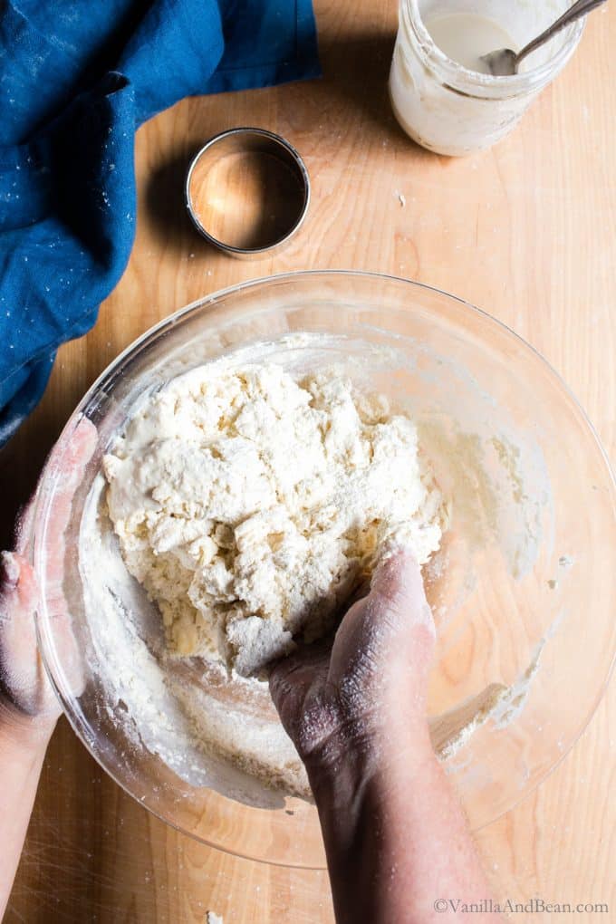 Mixing Easy Sourdough Biscuits by hand. 