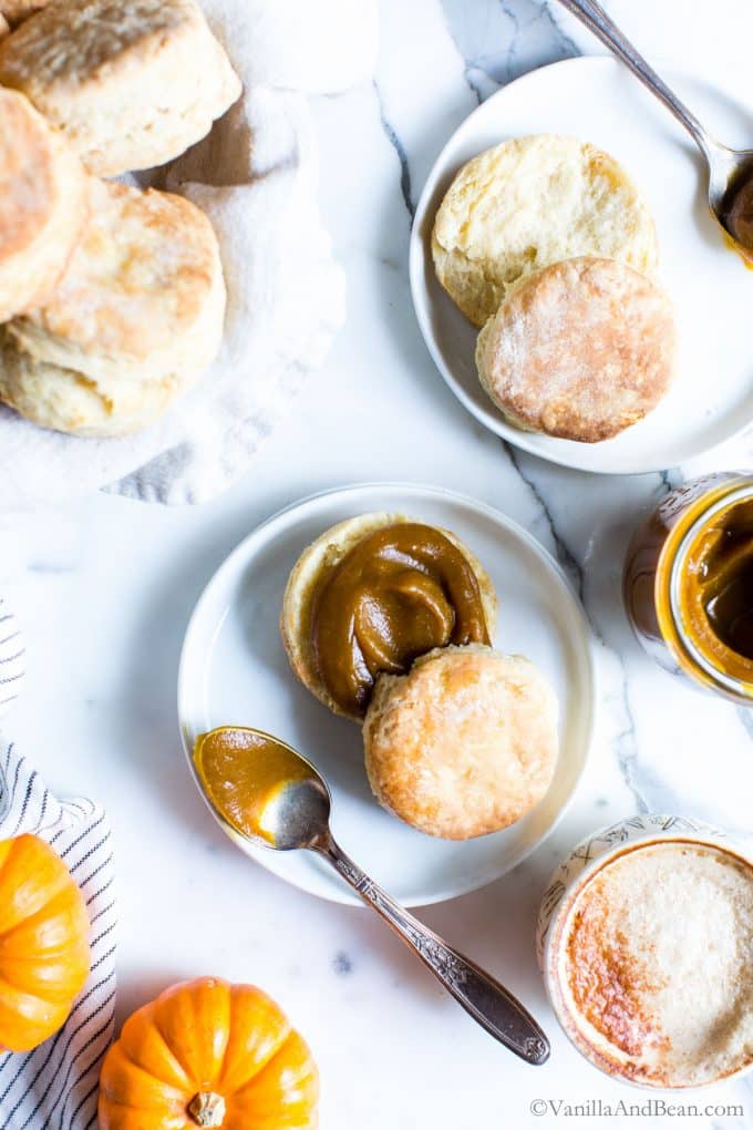 Sharing Sourdough Biscuits with Pumpkin Butter on plates. 