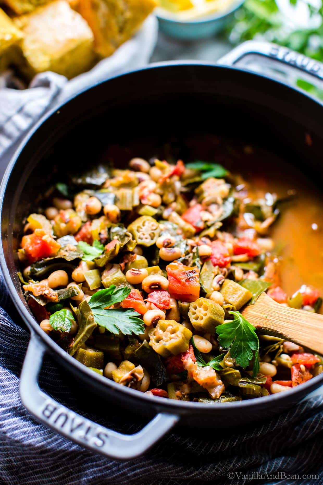 Cajun Stewed Black Eyed Peas and Greens