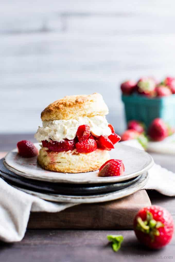 Sourdough Strawberry Shortcake Biscuits on a plate ready to be shared.