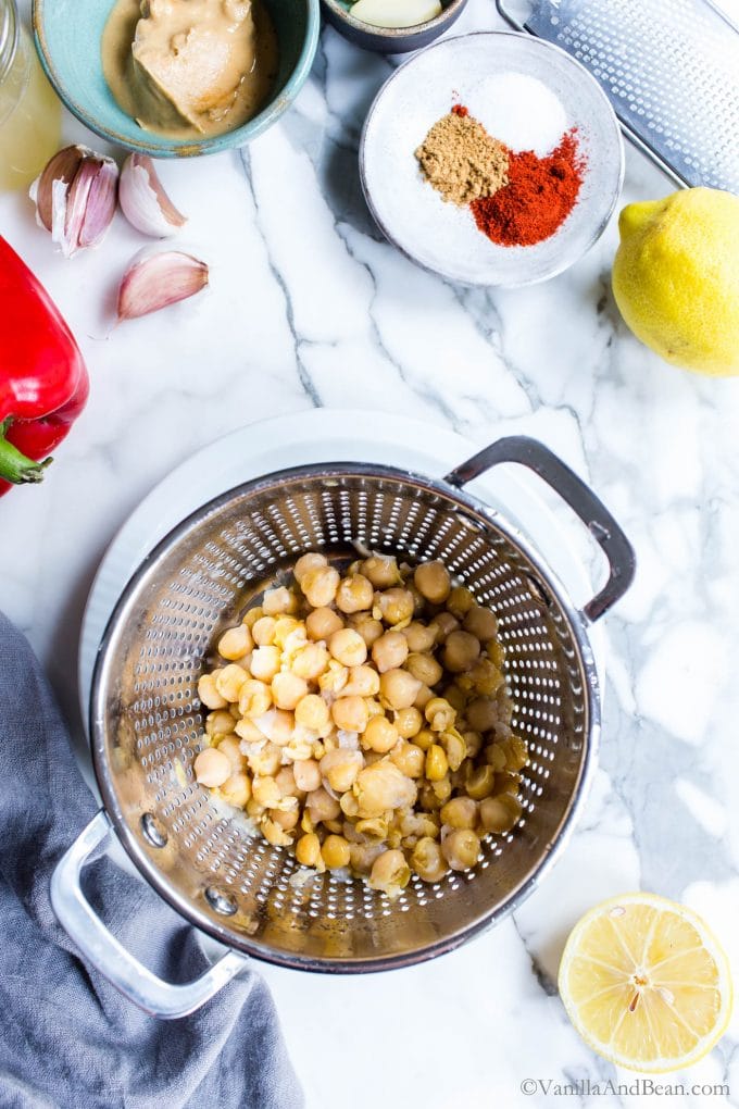 Drained Chickpeas in a colander. 