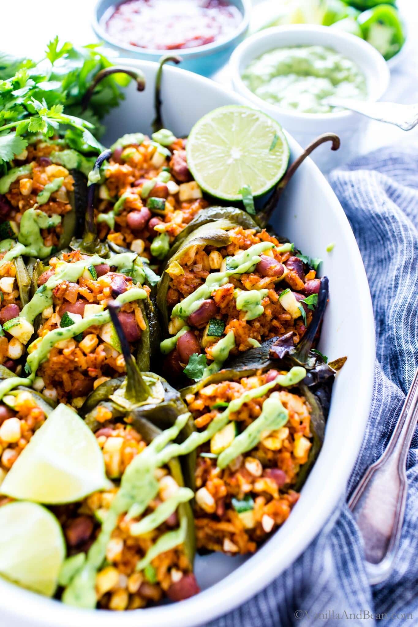 Vegetarian Stuffed Poblanos Peppers with Rice
